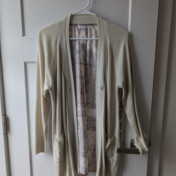 Johnny Was Sweaters - Johnny Was Cream Open-Front Women's Cardigan with Paisley Lining